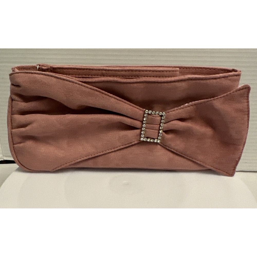 Jennifer Lopez Still Mauve Suede Clutch Bow & Rhinestone Accentsβ 11" L 5" T